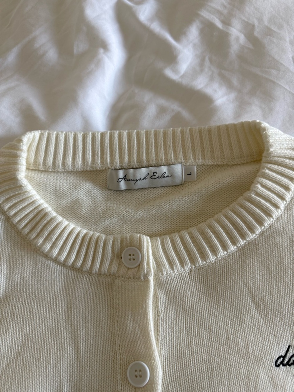 Daughter Embroidered Cream Button-Front Sweater - Picture 3 of 3